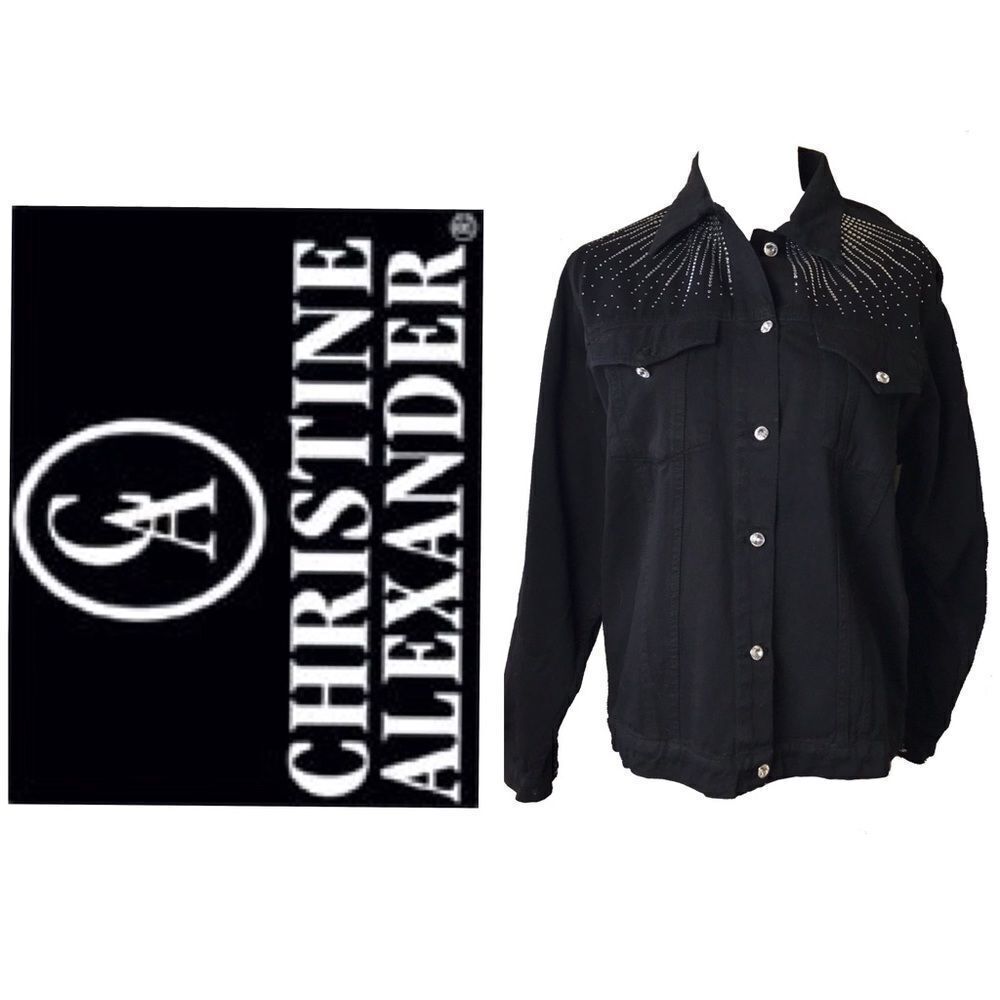Christine Alexander Black Denim Blingy Jacket Sz S
